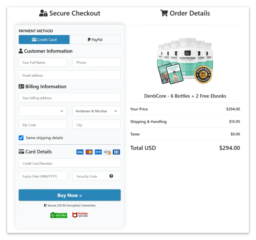 DentiCore Secure Checkout Page